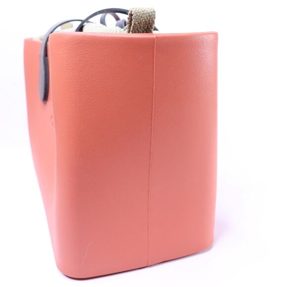 O BAG Classic Tote Bag Coral with Sage Canvas Insert Brown Shoulder Straps - Picture 3 of 9